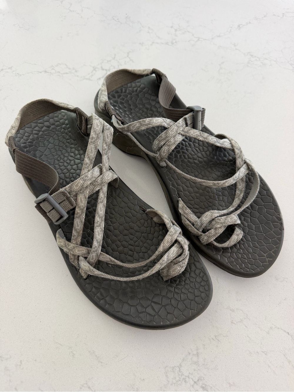 Chaco Women's Gray Strappy Sandals with Patterned Webbing